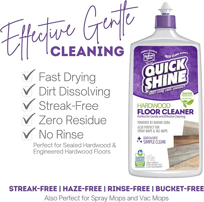 Quick Shine Hardwood Floor Cleaner 27oz, 2Pk| Use in Spray & Vac Mops| Removes Dirt & Scuff Marks| Ready-to-Use, Streak Free, No Rinse| Safer Choice Cleaner| Perfect for Gentle and Effective Cleaning