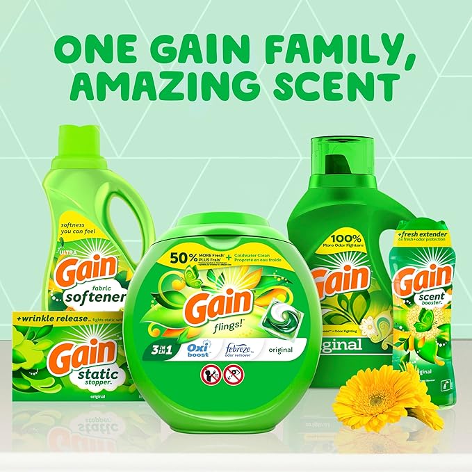 Gain Liquid Laundry Washing Detergent, Original Scent 2x65 fl oz, 2x45 Loads, Lasting Freshness + Powerful Cleaning and Odor Fighting ingredients