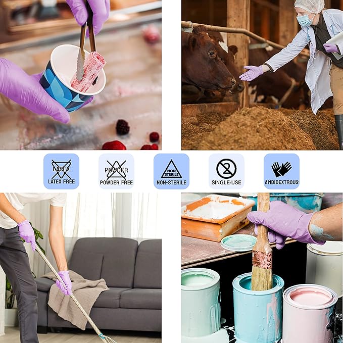 Safe Health NITRO-V Nitile-Vinyl Synthetic Dispoable Gloves, Free of Latex & Powder, Wisteria, Black, Housework, Tattoo