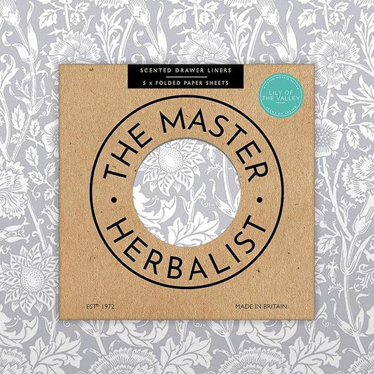 The Master Herbalist LILY OF THE VALLEY Scented Drawer Liners in a GREY William Morris Design | Pack of 5 Sheets (FOLDED) | Contains Essential Oils | Made in Britain