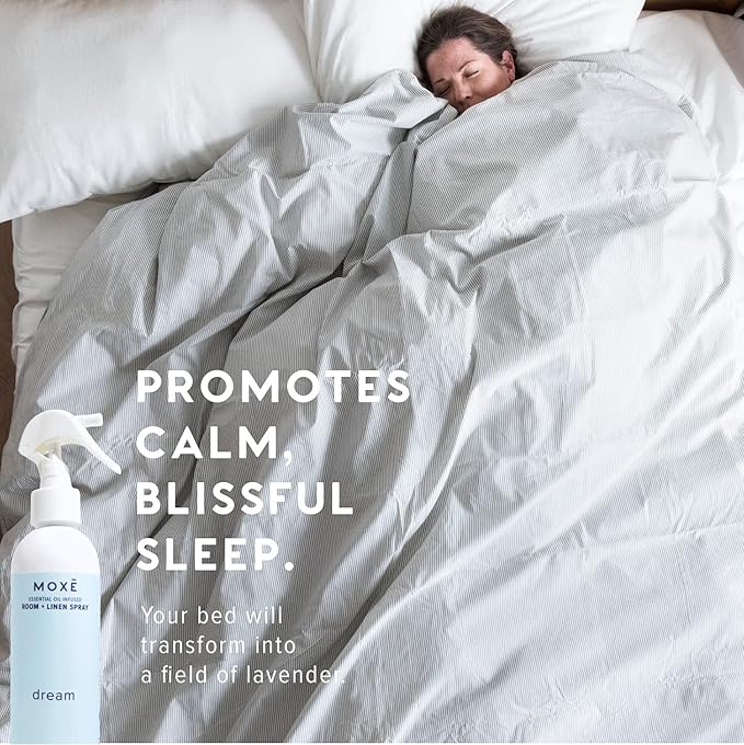 MOXE Dream Linen & Room Spray, Essential Oils for Sleep, Natural Aromatherapy Mist, Bedding, Pillows, Sheets, Home & Bedroom, Lavender, Chamomile, Lemongrass, Grapefruit, 8 Ounces (1 Pack)