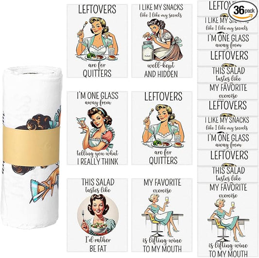 36 Pack Reusable Cleaning Cloths Washable Cotton Kitchen Towels for Home(Funny Style,Retro)