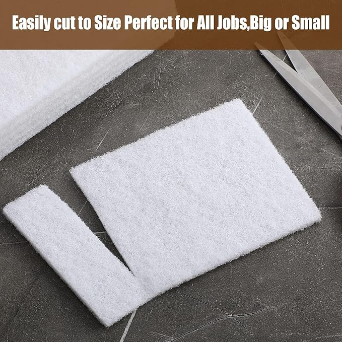 Hoolerry 40 Pcs White Scrub Pads Light Duty Scouring Non Woven Pad Non Scratch Abrasive Hand Multipurpose Scouring Sponge Multi Surface Scrubber Pads for Cleaning Polishing Home(6 x 9 Inch,White)