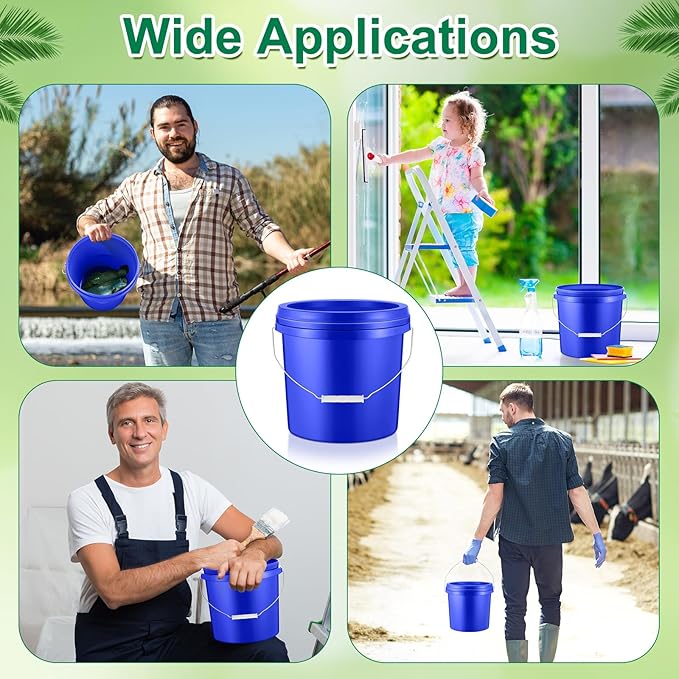 Tioncy 24 Pcs 2 Gallon Plastic Bucket with Lid Heavy Duty 2 Gallon Bucket Pail with Lid Handle for Storage Container Home Household Cleaning (Blue)