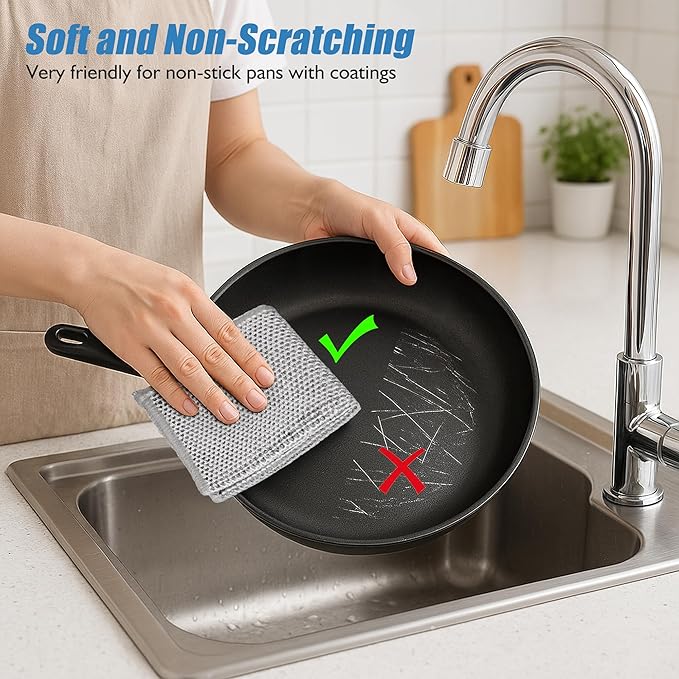 50pcs Non Scratch Wire Dishcloth, Multipurpose Wire Dishwashing Rags for Wet and Dry, Reusable Stainless Steel Cleaning Cloth, Kitchen Metal Dish Cloths for Washing Dishes Sinks, Dishes, Stove Top