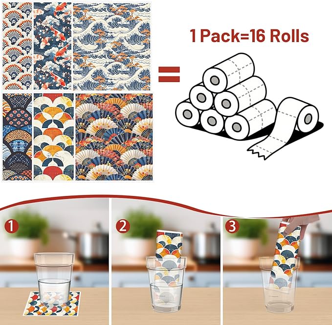 Swedish Dishcloths for Kitchen, 6PCS Japanese Style Reusable Swedish Dish Cloth Towels Set, Absorbent Quick Drying Dishcloth for Home Cleaning(7.8 X 7 Inches)