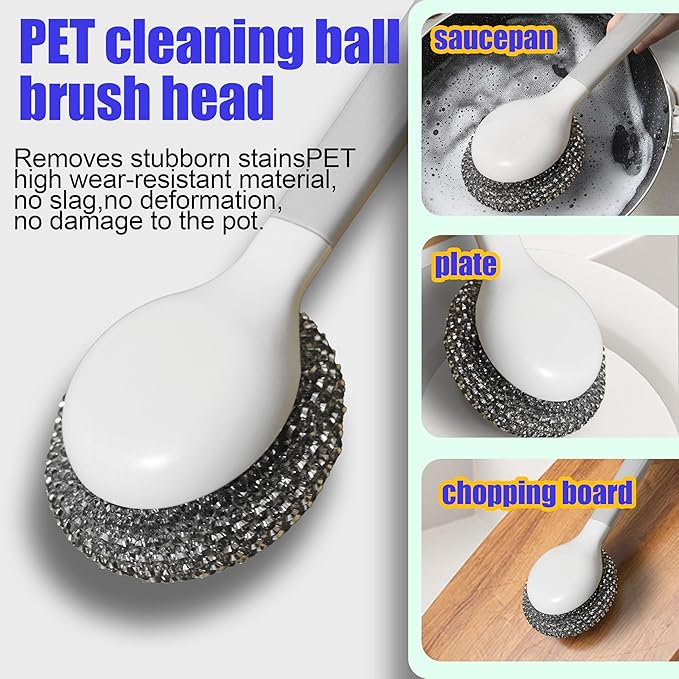 Dish Brush Set of 4 with Holder.Interchangeable Heads Kitchen Scrub Brush,Dishwashing Brush Set with Extended Handle,for Cleaning Pots,Pans,Bottles,Cups,Sinks,scrubbers for Dishes.Green