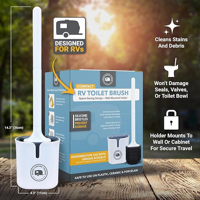 Unique Compact Silicone RV Toilet Bowl Brush with Wall-Mounted No-Drip Holder