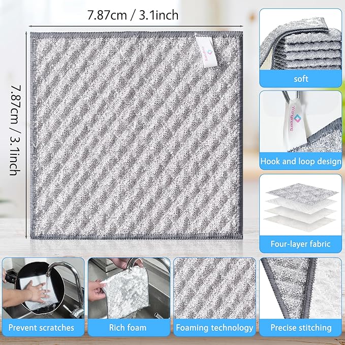 20 PCS Four-Layer Non-Scratch Multipurpose Steel Wire Dishcloths - Reusable Quick-Dry Odor-Free Scrub Cloths for Dishes, Kitchen Cleaning Cloths for Cookware, Sinks, Stove Tops(7.87X7.87)