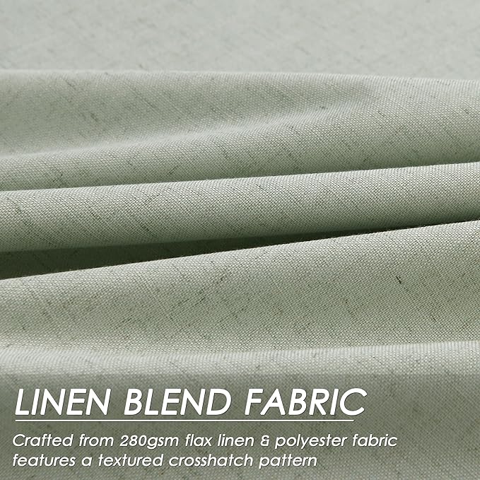 Mist Sage Linen Curtains 102 Inches Long Thermal Insulated Back Tab Rod Pocket Heat Reducing Noise Reducing Total Blackout 2 Panels Set for Sliding Door Boho Farmhouse Curtains Drapes 52x102