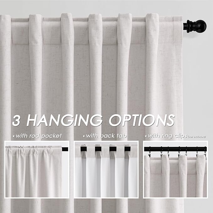 Extra Long Blackout Curtains 108 Inches Long Champagne Modern Linen Back Tab Curtains for Sliding Glass Doors Thermal Darkening Light Blocking Floor Length Windows Drapes with White Liner 52x108
