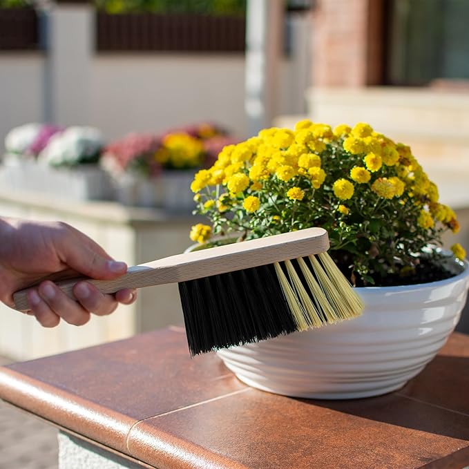 11.2" Hand Broom Medium-Soft Bristles Bench Brush, Sweeping Brush with Wooden Handle, Lightweight Dusting Brush, Handheld Small Broom, Shop Brush