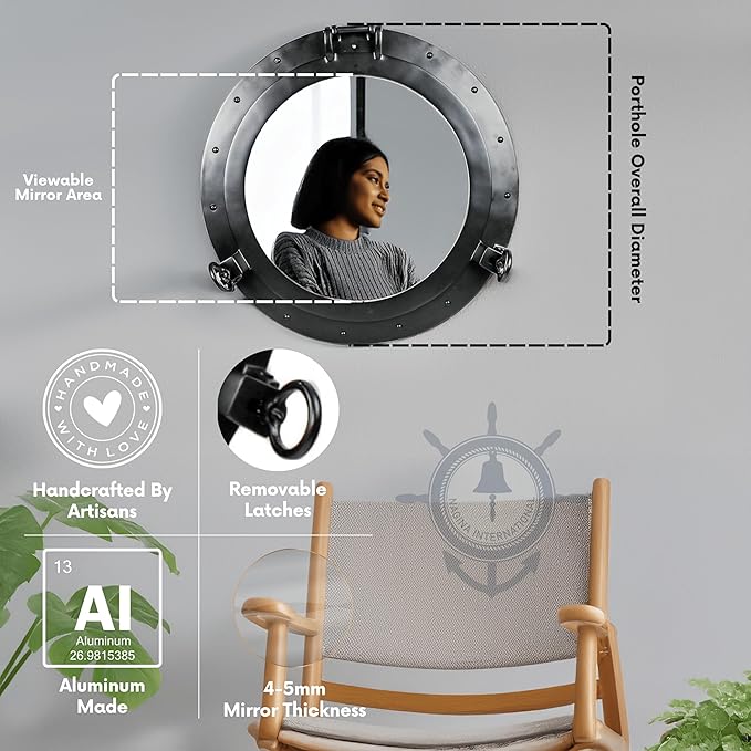 Nagina International Premium Vintage Antique Rustic Polished Aluminium Black Porthole (10 Inches)