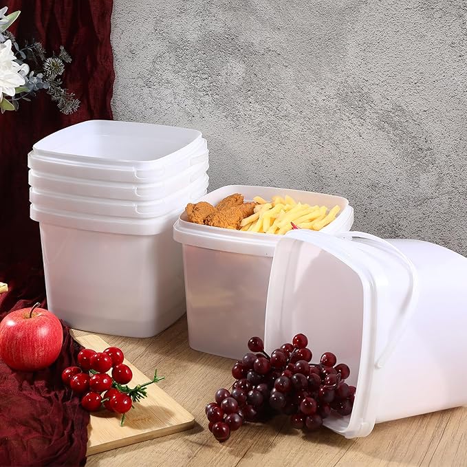Mifoci 12 Pcs 5 Qt/ 169 Oz/ 5 L Plastic Food Containers, 1.24 Gallon Ice Cream Buckets with Lids and Handle Reusable Square Deli Containers Freezer and Microwave Safe for Kitchen Food Drinks Storage