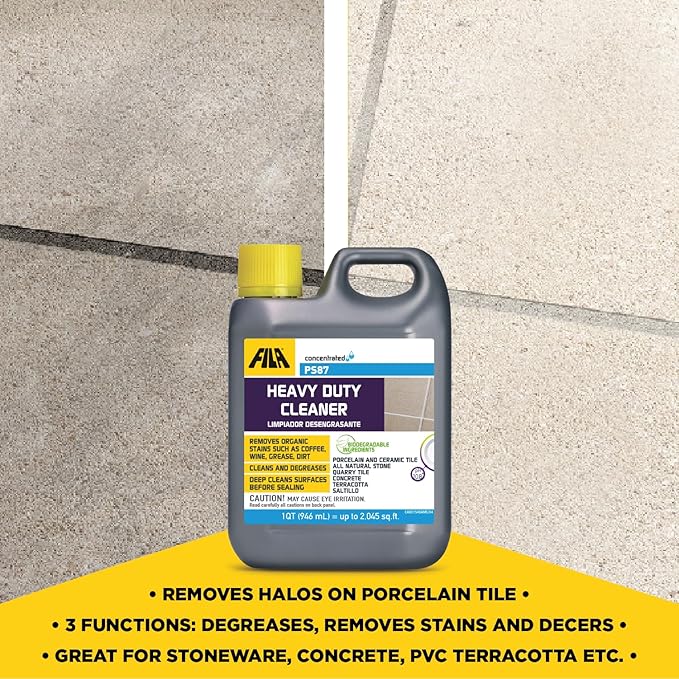 FILA Heavy Duty Cleaner PS87 1 QT, Stain Remover Grease, Coffee, Wine, Wax, Ink, Hard Surface Floor Cleaner, ideal for Natural Stone, Terracotta, Quarry Tile, Concrete, Porcelain And Ceramic Tile