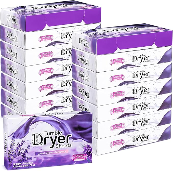 Hushee 600 Count Dryer Sheets Bulk Natural Fabric Softener Sheets Plant Lavender Laundry Softener Naturally Softens and Removes Static Cling