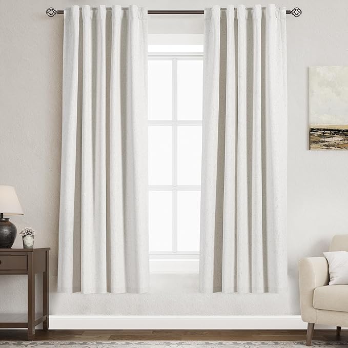 Nanspring Cream 100% Blackout Kitchen Curtains Back Tab Rod Pocket Thermal Insulated Textured Short Blackout Curtains 2 Panels Set Neutral Modern Farmhouse Room Darkening Curtain 38x72