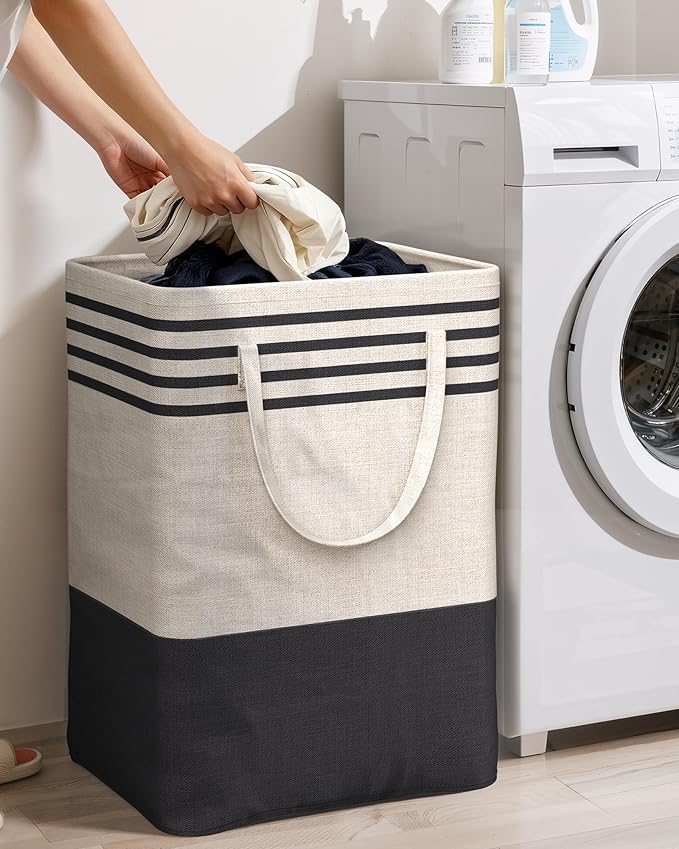 Kitsure Laundry Hamper - 2-Pack Collapsible Laundry Baskets with Well-Stitched Handles, Free-Standing Clothes Hamper with Rigid Top Edge for Household, Dorm Use, 2 x 75L, Black