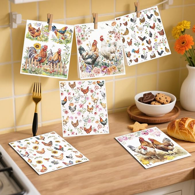 Chicken Swedish Dishcloths for Kitchen - 6PCS Chicken Swedish Cloths for Washing Dishes, Cute Rooster Reusable Dish Towels, Hen Washable Cleaning Sponge for Home Party Fast Drying