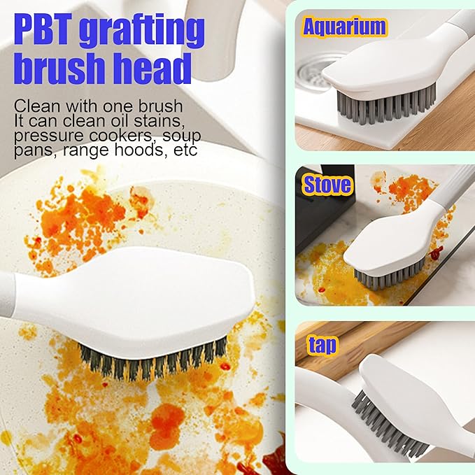 Dish Brush with Handle,4-Pieces Dish Brush Set with Holder,Replaceable Brush Heads Long Handle Kitchen Scrubber,for Pots,Sink,Pans &Bottles.Gray