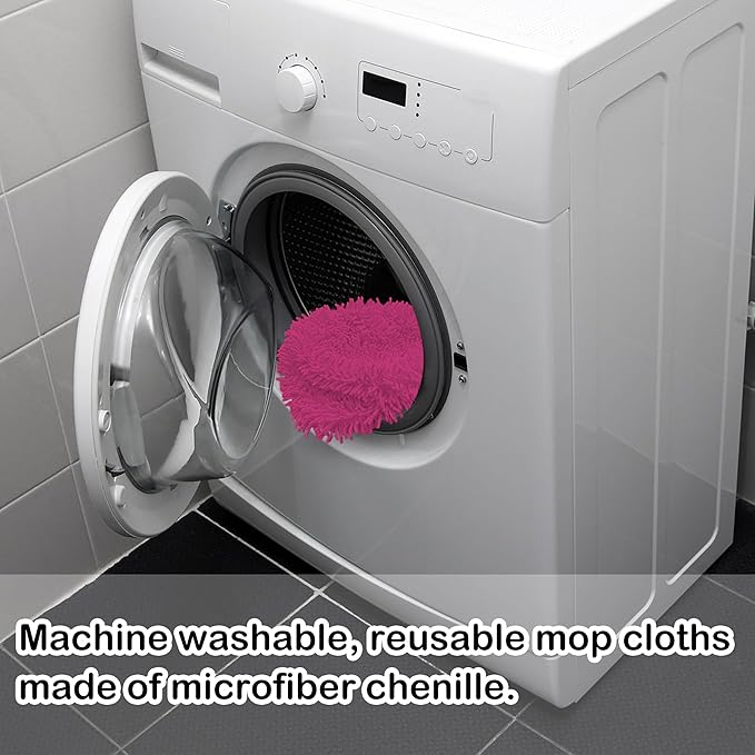 Reusable Microfiber Chenille Mop Pads Compatible with Swiffer Sweeper, Dry Sweeping Cloths & Wet Mopping Cloths, Refills for Hardwood Surface Floor Cleaning, 4 Pack (Pink)