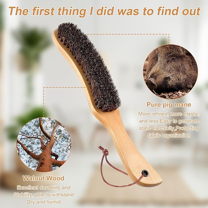 Felt Clothes Hat Brush lint Remover,Large Black Walnut Wood Handle,Boar Bristle Lint Brush for Shoes Suits, Cashmere, Wool, Velvet, Suede and Pet Hair,Easily Removes Lint Dust, Fuzz