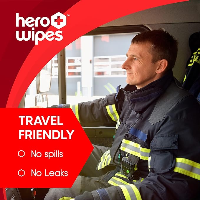 Hero Wipes Body Wipes Remove 98% Of Carcinogens, Ash, Soot, Smoke, Toxins - 120ct Extra Thick Durable 10x9 inches Firefighter Wet Wipes