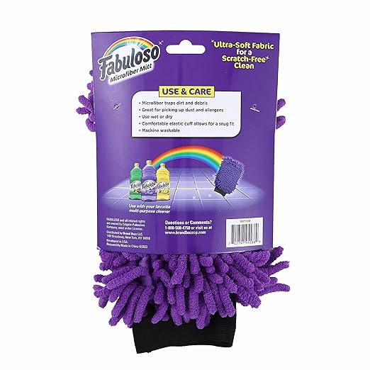 Fabuloso Microfiber Cleaning Mitt, Purple, One Size Fits All - Lint-Free, Scratch-Free Glove for Surfaces and Furniture - Dustless Hand Cloth for Bold & Bright Experience, 3 Count