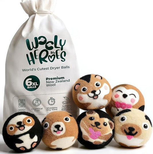 No More Dryer Sheets! Reusable Wool Dryer Balls XL 6-Pack - Reduces Static, Cuts Dry Time, & Softens Naturally