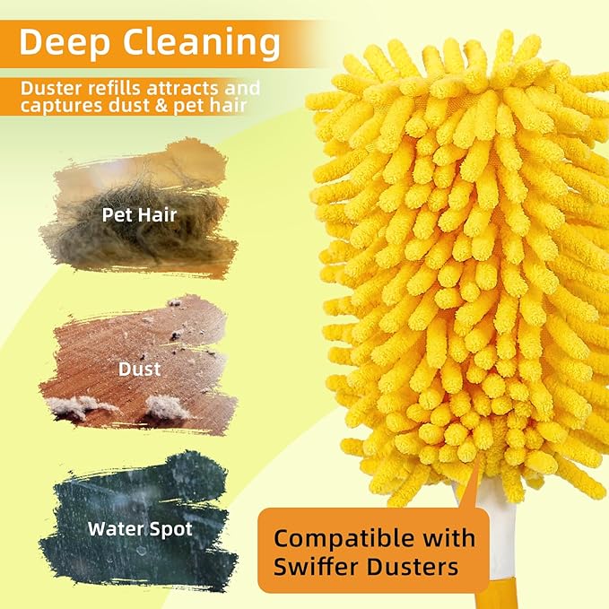 Reusable Duster Refill Compatible with Swiffer Hand Duster - 360 Heavy Duty Dusters Refills - Microfiber Ceiling Fan Duster for Swiffer Dusters Extended Handle, 2 Pack(Handle is Not Included)