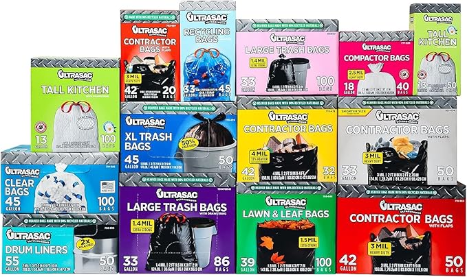 Ultrasac 18 Gallon Compactor Bags (160 Pack with Ties) For 18 Inch Compactors - 28.25" x 33.5" Heavy Duty 2.5 MIL Garbage Disposal Bags Compatible with Whirlpool