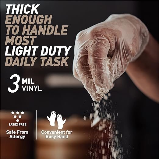 OKIAAS Disposable Gloves S, Food Safe, Bulk of 100 Pcs|Latex and Powder-Free Clear Vinyl Gloves for Cleaning, Food Prep