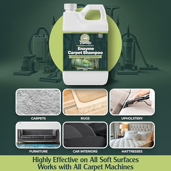 Enzyme Carpet Cleaner - Enzyme Carpet Shampoo (32oz) - Carpet Cleaner Solution to Eliminate Tough Stains & Neutralize Odors - Removes Dog, Cat, All Pets Urine- Use with All Machines