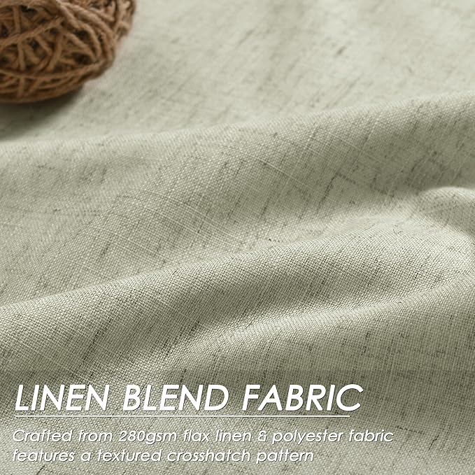 Sage Green Linen 100% Black Out Curtains 108 Inches Long 2 Panels Set for Bedroom Boho Farmhouse Back Tab Thermal Insulated Energy Efficient Curtains Living Room High Ceiling Length 9 FT 52x108