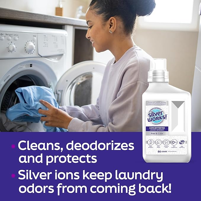 Powerful Odor Eliminating Laundry Detergent Liquid, Silver Ion Deodorizer Technology, Laundry Odor Eliminator For Clothes, Cleans, Deodorizes & Protects - 33 fl oz, 66 Loads, Free & Clear