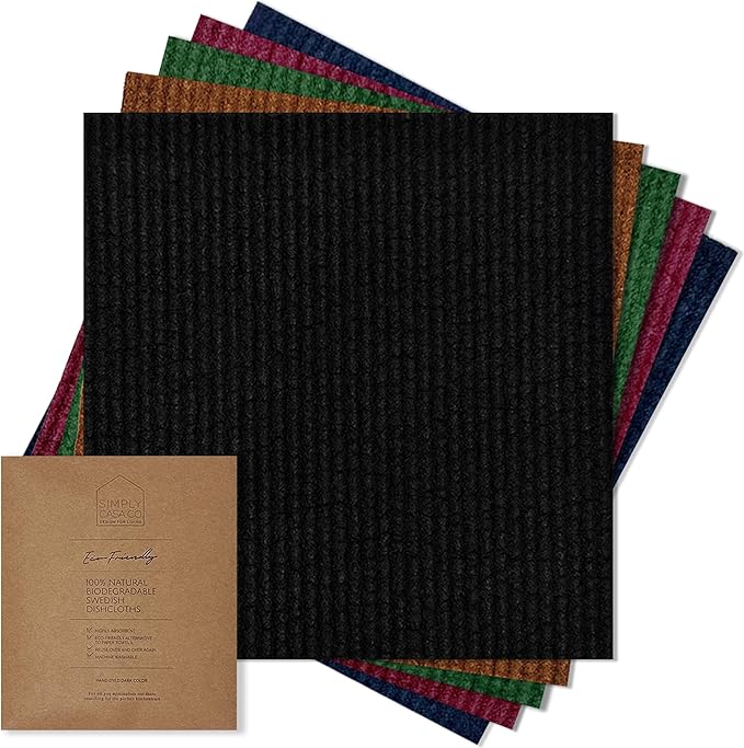 Hand‑Dyed 5‑Pack Swedish Dishcloths – Reusable, Biodegradable Cloths, Super‑Absorbent Dual‑Texture, Plastic‑Free Packaging, Made in Sweden