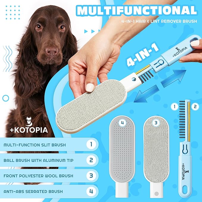 4-in-1 Pet Hair and Lint Remover Brush – Reusable Fabric and Clothing Cleaner for Pet Hair, Lint and Fur – Handheld Multi-Surface Tool for Clothes, Upholstery, Sofa and Travel Use (Sky Blue)