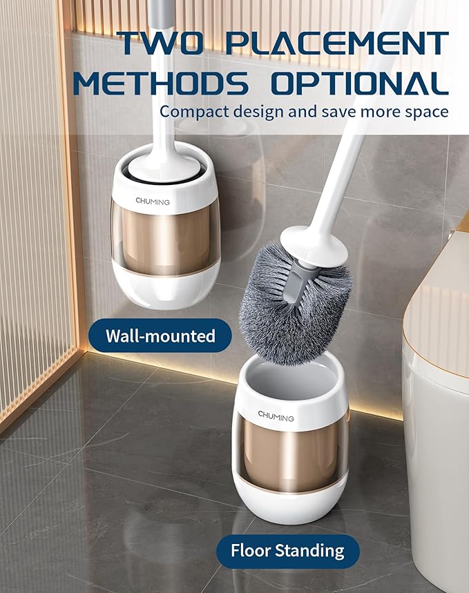 Toilet Brush and Holder Set, 2 Pack Wall-Mounted and Free-Standing Dual Use Toilet Scrubber with Half-Round Design, High-Density Bristle Head, Plastic Toilet Bowl Brush Cleaner for Bathroom