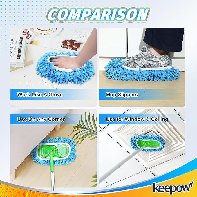 KEEPOW Reusable Microfiber Mop Pads Compatible with Swiffer Sweeper & Mop Deluxe 2-in-1, Wet & Dry Mopping Cloths for All Floors, Compatible with Swiffer Dry Sweeping Cloths for Cleaning (6 Pack)