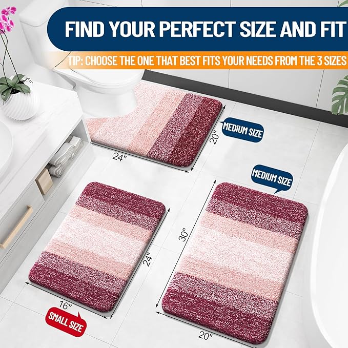 OLANLY Bathroom Rugs Mat 30x20, Extra Soft Absorbent Microfiber Bath Rugs, Rubber Backing, Quick Dry, Machine Washable Bath Mats for Bathroom Floor, Tub and Shower, Home Decor Accessories, Red