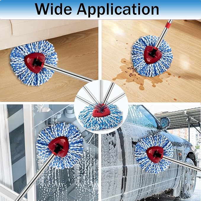 Spin Mop Replace Heads for O Cedar Rinse Clean 2 Tank System, Spin Mop Replacement Head 2 Microfiber Mop Refills, 1 Triangle Head Cover and 30-58in Handle