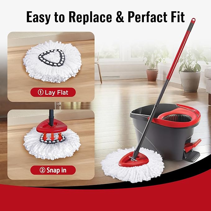 6 Pack Mop Head Replacements for O-Cedar, Spin Mop Replacement Head Compatible with Easywring 1-Tank Mop Refill, Microfiber, Machine Washable, Easy to Replace, Deep Cleaning