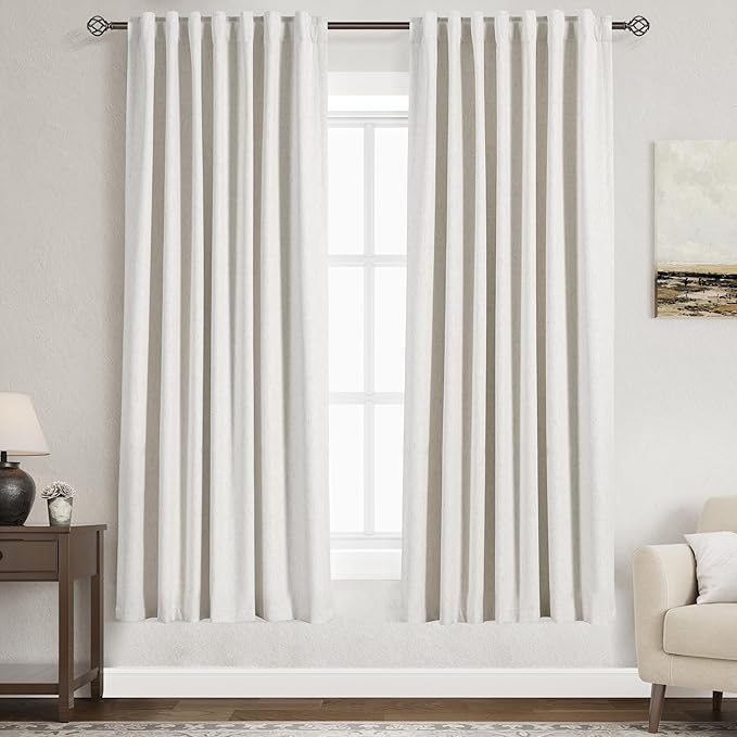 Nanspring Cream White Linen Blackout Curtains 72 Inch Length Back Tab Rod Pocket Thermal Insulated Textured Living Room Blackout Curtains 2 Panels Set Window Curtain for Bathroom Basement 52x72