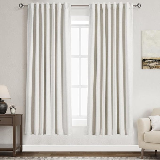 Nanspring Cream White Linen Blackout Curtains 72 Inch Length Back Tab Rod Pocket Thermal Insulated Textured Living Room Blackout Curtains 2 Panels Set Window Curtain for Bathroom Basement 52x72