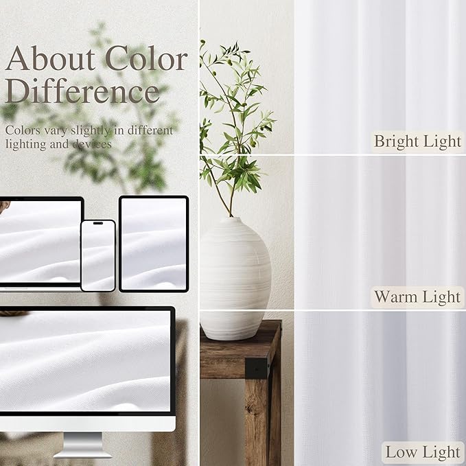 White Linen Blackout Curtains, 120 Inch Length 2 Panels Set Burg Extra Long 10 Ft Back Tab Pocket Drapes Cotton Textured Total Sun Blocking Curtains for Living Room Cottage High Window Pure White