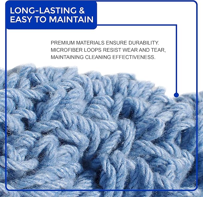 Nine Forty 12-Pack Industrial and Commercial-Grade Looped End Wet Mop Head Refill - Heavy Duty 20 Inch 4-Ply Premium Synthetic Yarn - for Optimal Absorption and Durability - Blue (12 Pack, Large)