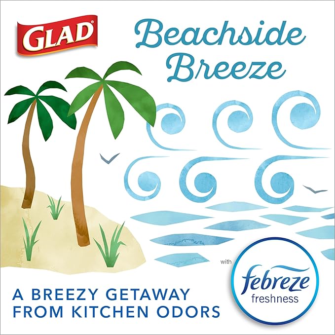 Glad Tall Kitchen Trash Bags 13 Gallon, MaxStrength Beachside Breeze Garbage Bags, Odorshield with Drawstring, 34 Count