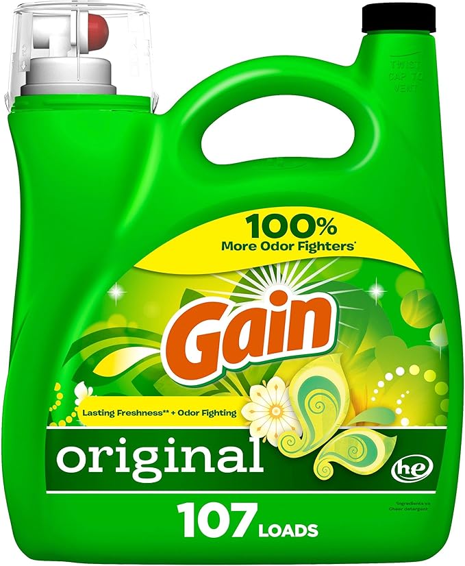 Gain Liquid Laundry Washing Detergent, Original Scent 154 fl oz, 107 Loads, Lasting Freshness + Powerful Cleaning and Odor Fighting ingredients