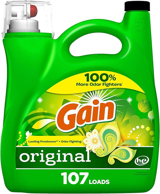 Gain Liquid Laundry Washing Detergent, Original Scent 154 fl oz, 107 Loads, Lasting Freshness + Powerful Cleaning and Odor Fighting ingredients