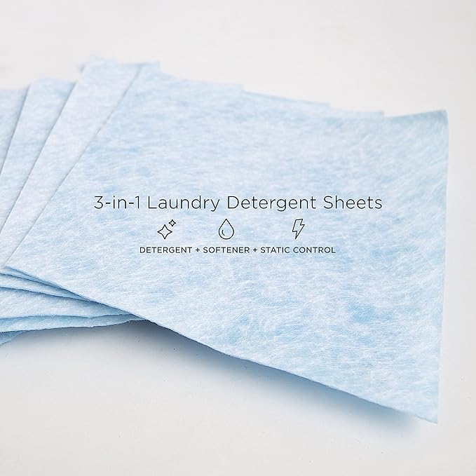 WashEZE 3-in-1 Laundry Detergent Sheets - 20 Loads Fresh Scent Liquidless Soap Sheet-Detergent, fabric softener and more -Travel Approved, College, Camping, and RV Laundry Detergent - Made in USA